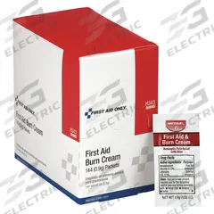 FIRST AID ONLY Topical Burn Cream: Benzalkonium Chloride/Lidocaine HCl, 0.03 oz Size, 144 PK (MPN H343). Key specifications — Manufacturer Part Number: H343; Concentration: Lidocaine HCl: 0.5%; Brand: FIRST AID ONLY; Purpose: Minor Cuts; Format: Cream; Product Type: Topical Burn Relief; Unitized: Unitized; Unit Package Type: Packets.