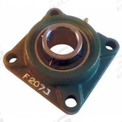 NTN 4 Bolt Flange Bearing: Radial Ball, 2 7/16 in Bore, Cast Iron, Set Screws, 6 7/8 in Lg, Square (MPN UCF212-207D1-8). Key specifications — Bore Type: Cylindrical; Brand: NTN; Lubricant Material: NLGI #3 Equivalent; Mounting Bolt Size: 5/8 in; System of Measurement: Inch.