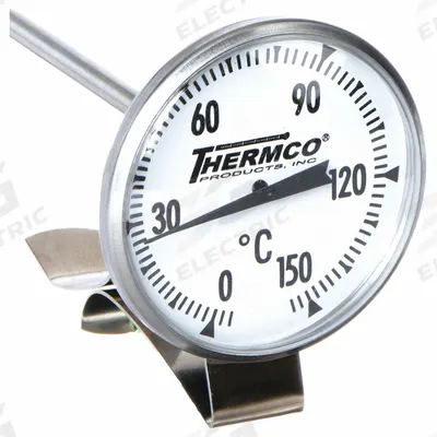 THERMCO Dial Pocket Thermometer: 0°C to 150°C, +/- 1% Accuracy, 8 in Stem Lg - General Purpose Vat & Pan Clip-On Dial Thermometers