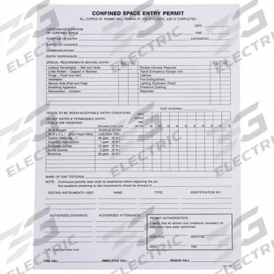 BRADY Confined Space Entry Permits: 8 1/2 in x 11 in, Black/White, Paper