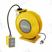 HUBBELL WIRING DEVICE-KELLEMS Extension Cord Reel: Ratchet Lock, 35 ft Cord Lg, 12 AWG, SJO, 5-20P (MPN HBLI35123R20Y). Key specifications — Retractable Cord Ending NEMA Configuration: 5-20R; Feeder Cord Ending NEMA Configuration: 5-20P; Brand: HUBBELL WIRING DEVICE-KELLEMS.