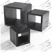 AMERICAN METALCRAFT Riser Set: Black, Wood, 3 Pieces, 9 1/2 in Overall Wd, 9 1/2 in Overall Lg (MPN RSB1). Key specifications — Brand: AMERICAN METALCRAFT; Color: Black; Product Type: Riser; Material: Wood.