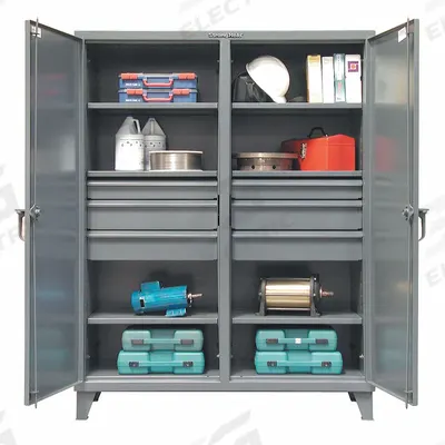 STRONG HOLD Storage Cabinet: 60 in x 24 in x 78 in, 6 (6) Adj Shelves, 6 Drawers, 2 Doors - Shelf-Style Shift Cabinets with Drawers
