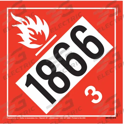 JJ KELLER Container Placard: Flammable Liquid UN 1866, 10 3/4 in x 10 3/4 in - Class 3: Flammable Liquids