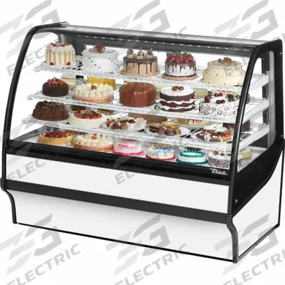 TRUE REFRIGERATION Refrigerated Merchandiser: 49 1/8 in x 59 1/4 in x 39 in, White - Curved Glass Display Refrigerator Merchandisers