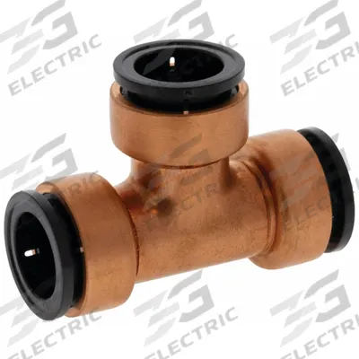 NIBCO Push-Fit Tee Fitting: 3/4 in OD x 3/4 in OD x 3/4 in OD Size - Copper Push-to-Connect Tube Fittings