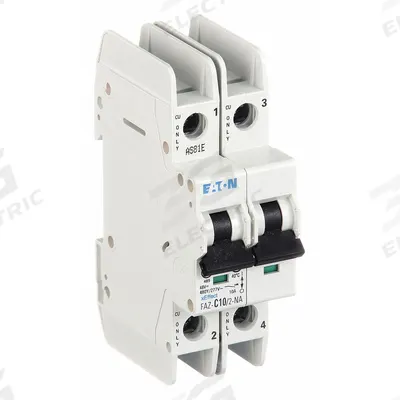 EATON Miniature Circuit Breaker: 10 A Amps, 48/96V DC, 10kA at 277/480V AC, Screw Clamp - C-Curve, 2-Pole UL489 DIN Rail-Mount Miniature Circuit Breakers