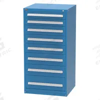 VIDMAR Modular Drawer Cabinet: 30 in x 27 3/4 in x 59 in, 8 Drawers, 100 Compartments, Dark Blue (MPN SEP3371AL). Key specifications — Drawer Inside Height: (2) 7 in; Drawer Access: Multiple; Base Type: Frame; Number of Compartments per Drawer: (1) 20; Brand: VIDMAR; Cabinet Color: Dark Blue.