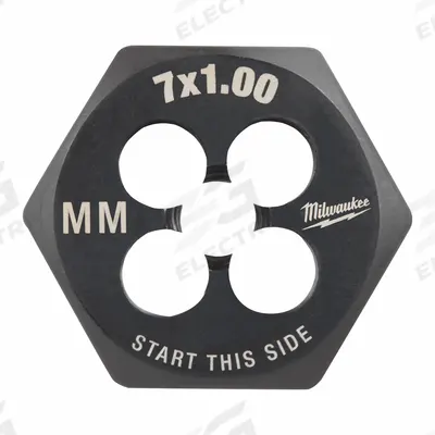 MILWAUKEE Hex Threading Die: M7x1 Metric, 1 in Hex Wd, Black Oxide Carbon Steel (MPN 49-57-5341) - Solid Hex Rethreading Dies