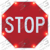 LED Stop Sign: 24 in x 24 in Nominal Sign Size (W x H), Aluminum, 0.08 in Thick, R1-1 MUTCD, Plug-In (MPN 300444). Key specifications — Sign Material: Aluminum; Basic Power Source: Plug-In; Retroreflective Grade: High-Intensity Prismatic; MUTCD Code: R1-1.