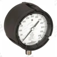 ASHCROFT Process Pressure Gauge: 0 psi to 600 psi, White, 4 1/2 in Dial, 1/2 in NPT Male, Bottom (MPN 451259SD04L600#). Key specifications — Brand: ASHCROFT; Pointer Color: Black; Accuracy: ±0.5%; Dial Color: White; Gauge Wetted Parts: Stainless Steel; Case Material: PBT; Vibration Resistance Properties: None; Pressure Range: 0 psi to 600 psi.