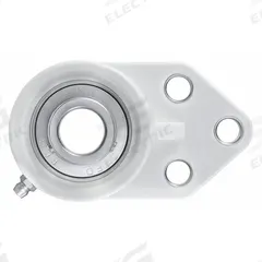 NTN 3 Bolt Flange Bearing: Radial Ball, 3/4 in Bore, Polymer, Set Screws, 2 1/2 in Lg, 1 53/64 in Wd (MPN SUCFBL204-12). Key specifications — Bore Type: Cylindrical; Brand: NTN; Lubricant Material: FDA/USDA-H1 Solid Grease; Mounting Bolt Size: 3/8 in; System of Measurement: Inch; Included Bearing Cap: None.