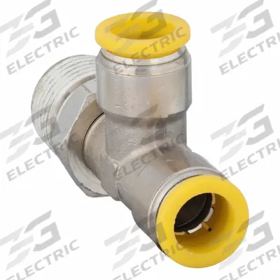 PARKER Push-Fit Tee Fitting: 12 mm OD x 12 mm OD x 1/2 in Pipe Size, Brass - Nickel-Plated Brass Tube Fittings