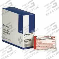 FIRST AID ONLY Topical Antiseptic Wipes: Wipes, Povidone Iodine, 50 PK (MPN G310). Key specifications — Format: Wipes; Product Type: Topical Antiseptic; Unit Package Type: Packet; Active Ingredient: Povidone Iodine; Manufacturer Part Number: G310; Unitized: Unitized; Concentration: 10%; Brand: FIRST AID ONLY.