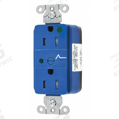 HUBBELL Receptacle: Hospital Grade Fed. Spec., Duplex, 5-15R, Blue, 125V AC, 15 A - General Purpose Receptacles