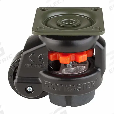 FOOT MASTER Plate Caster: Nylon Tread, 42 mm Wheel Dia, 71 mm Mounting Ht - General Purpose Leveling Plate Casters