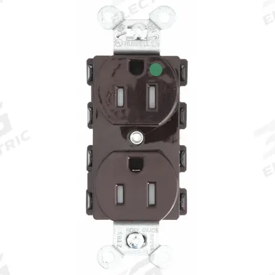 HUBBELL Receptacle: Hospital Grade Fed. Spec., Duplex, 5-15R, Brown, 125V AC, 15 A - General Purpose Receptacles