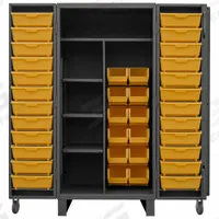 DURHAM MFG Bin Cabinet: 36 in x 36 in 78 in, 4 Shelves, 36 Bins, Yellow, Deep Box, 12 ga Panel, Gray (MPN HDJ36-12DC24TB4S95). Key specifications — Bin Color: Yellow; Bin HxWxD: (12) 8 in x 15 x 7 in; Assembled: Assembled; Cabinet Style: Shelf and Bin; Brand: DURHAM MFG; Cabinet Color: Gray; Cabinet Finish: Powder Coated; Cabinet Material: Steel.