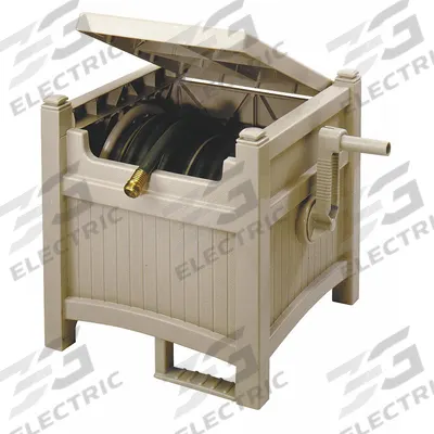 SUNCAST Garden Hose Reel: 100 ft (5/8 in I.D.), 11 in Reel Dia, Tan - Hand-Crank Garden Hose Reel Cabinets