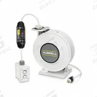 HUBBELL WIRING DEVICE-KELLEMS Extension Cord Reel: Ratchet Lock, 45 ft Cord Lg, 12 AWG, SJO, 5-20P (MPN HBLIWC45123GF220HG). Key specifications — Retractable Cord Ending NEMA Configuration: 5-20R; Feeder Cord Ending NEMA Configuration: 5-20P; Brand: HUBBELL WIRING DEVICE-KELLEMS.