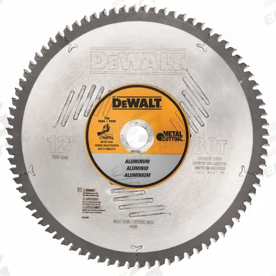 DEWALT Circular Saw Blade: 12 in Blade Dia., 80 Teeth, 0.11 in Cut Wd, 1 in Arbor Size - Aluminum & Soft Metal-Cutting Blades