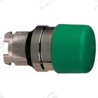 SCHNEIDER Mushroom Head Push Button: Green, 22 mm Mounting Size, Metallic, Momentary (MPN ZB4BC34). Key specifications — Brand: SCHNEIDER; Action: Momentary; Series: XB4; Push Button Material Type: Metallic.