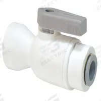 PARKER Manual Two-Way Ball Valve: 3/8 in, Polypropylene, Straight, Push x FNPT, Full Port Ball Port (MPN LFPP6VFC4). Key specifications — Brand: PARKER; Handle: Lever.