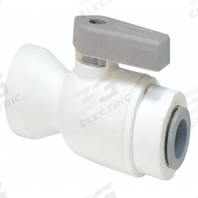 Parker Manual Two-Way Ball Valve: 3/8 in, Polypropylene, Straight, Push x FNPT - NSF 51 Compliant Polypropylene Ball Valves