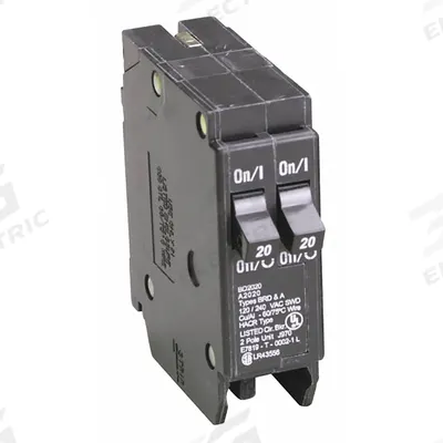 EATON Circuit Breaker: 20 A, 120V AC, Single Phase, 10kA at 120V AC, Type BR Loadcenters - BR & BD Series