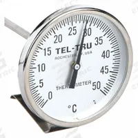 TEL-TRU Laboratory Dial Thermometer: 0°C to 50°C, +/- 1% Accuracy, 8 in Stem Lg, Celsius (MPN LT225R-8/23100875). Key specifications — Accuracy: +/- 1%; Brand: TEL-TRU; Temperature Units: Celsius.