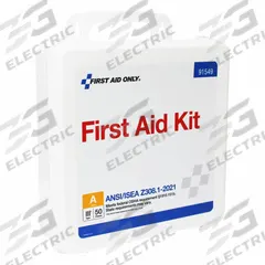FIRST AID ONLY First Aid Kit: 167 Components, ANSI/ISEA Z308.1-2021, Type I, Class A (MPN 91549). Key specifications — ANSI Standard Met: ANSI/ISEA Z308.1-2021; Adhesive Bandages Included: No Adhesive Bandages; Oral and Inhalant Medicinals Included: (1) Eye Wash; Topical Medicinals Included: (10) BZK Wipes; Wound Dressings Included: (1) 3 in x 3 in Gauze Pad.