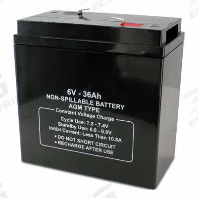 APPROVED VENDOR Sealed Lead Acid Battery: 6V DC, 36 Ah Capacity, 6.43 in Ht, 3.5 in Wd - AGM Sealed Lead Acid Batteries