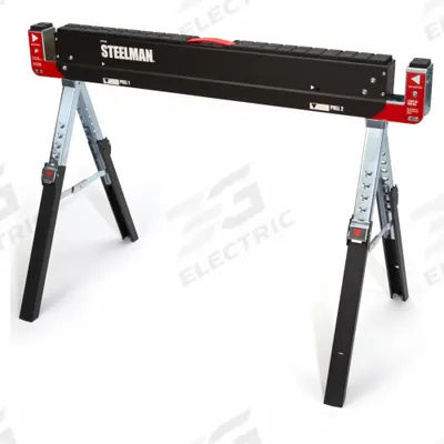 STEELMAN Adjustable Folding Sawhorse: Adj Ht, Steel - Steel Top Sawhorses