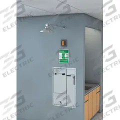 GUARDIAN EQUIPMENT Shower with Eyewash: Wall Mnt, For 3 5/8 in – 3 5/8 in Wall Thick., Covered (MPN GBF2172). Key specifications — Features: Drain Pan with Front Drainage; Brand: GUARDIAN EQUIPMENT.