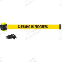 BANNER STAKES Magnetic Wall Mount Barrier: Magnet, 15 ft Belt Lg, Maint & Cleaning Messaging, Yellow (MPN MH1504). Key specifications — attr981520: Black; attr981527: Black; attr193646: BANNER STAKES; attr981511: Yellow.