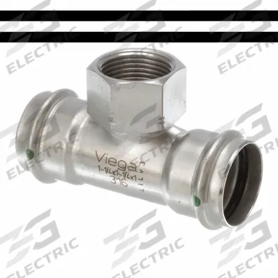 VIEGA PROPRESS Crimp Tee Fitting: 1 1/4 in CTS x 1 1/4 in CTS x 1 in Pipe Size - Potable Water Stainless Steel Press Fittings