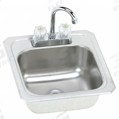 ELKAY Bar Sink: 15 in Overall Lg, 15 in Overall Wd, 6 in Bowl Dp, 12 in Bowl Lg - One-Bowl Counter-Mounted Kitchen & Bar Sinks with Faucets