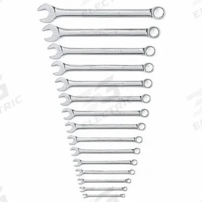 GEARWRENCH Combination Wrench Set: Alloy Steel, Full Polish Chrome, 15 Tools, Std - SAE 12-Point Combination Wrench Sets