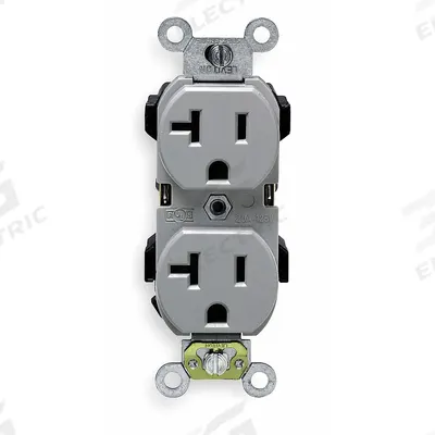 LEVITON Receptacle: Duplex, 5-20, Gray, 125V AC, 20 A, 2 Pole / 3 Wire (MPN CR20-GY) - General Purpose Receptacles