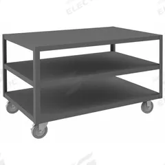 DURHAM MFG Work Table: Fixed Ht, Steel, 48 in x 30 in, 1,200 lb Overall Load Capacity (MPN HMT-3048-3-95). Key specifications — Unit Type: Not Expandable or Modular; Assembly: Fully Assembled; Wheel Material: Phenolic; Frame Material Finish: Powder Coated; Mobility: Casters; Height Adjustability: Fixed Height; Included Components: Vice Support Shelf; Frame Construction: Welded Only.