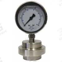 KODIAK Pressure Gauge with Diaphragm Seal: 0 psi to 15 psi, KC301/DSM35LP, 2 1/2 in Dial, Bottom, 4X (MPN KC301L2515/DSM3511LP). Key specifications — Brand: KODIAK; Gauge Case Liquid: Glycerin; Seal Fill Liquid: Mineral Oil; Gauge Case Material: 304 Stainless Steel; Seal Lower Housing Material: 316 Stainless Steel; Accuracy: ±1.60%; Gauge Wetted Parts: Stainless Steel.