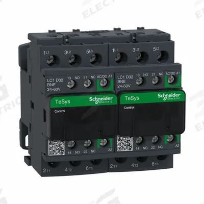 SCHNEIDER Magnetic Contactor: Reversing, 3 Poles, 3NO Contacts, 32 A - Reversing IEC Contactors