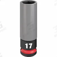 MILWAUKEE Lug Nut Wheel Socket: 1/2 in Drive Size, Metric, 17 mm Socket Size, 6-Point, Deep, Socket (MPN 49-66-7802). Key specifications — attr1215501: MILWAUKEE; attr1215515: Black Phosphate; attr1215518: 17 mm.