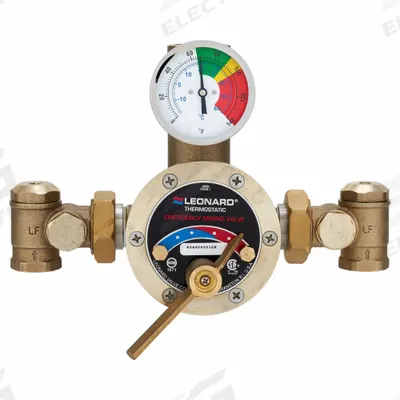 LEONARD VALVE Thermostatic Mixing Valve: For Hot Water/Water Media, Thermostatic, Bronze - Emergency Fixture Mixing Valves