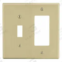 HUBBELL Wall Plate: Combo, 2 Gang, Ivory, Midsize Size (MPN PJ126I). Key specifications — Brand: HUBBELL; Material: Polycarbonate.