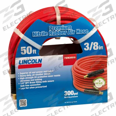 LINCOLN Air Hose: 3/8 in Hose Inside Dia., Orange, 1/4 in 1/4 in - Oil-Resistant Nitrile Air Hose Assemblies with Nitrile Cover