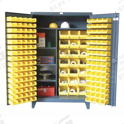 STRONG HOLD Bin Cabinet: 48 in x 24 in 78 in, 4 Shelves, 165 Bins, Yellow, Flush, 12 ga Panel - Standard Bin Cabinets with Half-Shelves
