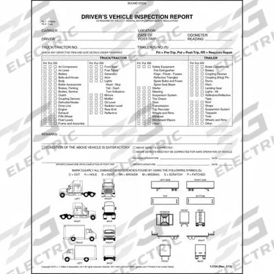 JJ KELLER Detailed Vehicle Inspection Report: Carbonless, Driver Vehicle Inspection Report - Tractor-Trailer & Truck Driver Vehicle Inspection Forms