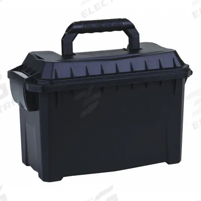 FLAMBEAU Tool Box: 4 1/4 in W 6 in D 9 1/4 in H, Plastic, Black, Hinged Lid - Plastic Tool Boxes