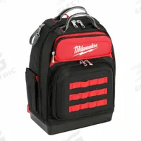 MILWAUKEE Tool Backpack: 18 in W 9 7/16 in D 20 3/8 in H, Ballistic Nylon, Red, 46 Inside Pockets (MPN 48-22-8201). Key specifications — attr1116417: Impact-Resistant; attr1116432: MILWAUKEE; attr1116408: Red.